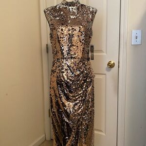 Clover and Sloane Gold Sequin Midi Dress Size 10